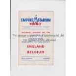 ENGLAND V BELGIUM 1946 Programme for match played at Wembley 19/1/1946, horizontal fold, pencil team