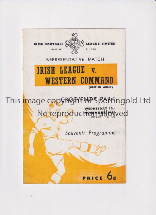 IRISH LEAGUE V WESTERN COMMAND (BRITISH ARMY) 1954 Programme for the match at Grosvenor Park,
