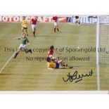 ALAN SUNDERLAND Autographed 12 x 8 col photo of the Arsenal striker scoring the winning goal against