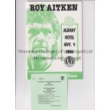 CELTIC / ROY AITKEN Programme and ticket for the Testimonial Dinner in Glasgow 9/11/1986. Good