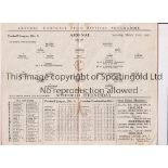 ARSENAL Programme for the home League match v Sheffield Wednesday 21/3/1931, slightly creased.