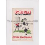 CRYSTAL PALACE V CLAPTON ORIENT 1938 Programme for the League match at Palace 1/10/1938, slight