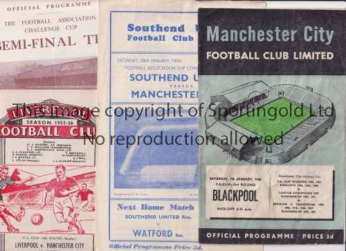 MANCHESTER CITY 1956 FA CUP RUN Eight programmes: 3rd Round Home v Blackpool (postponed) creased,
