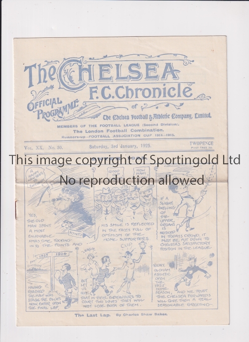 CHELSEA Programme for the home League match v Oldham Athletic 3/1/1925, horizontal fold. Fair to