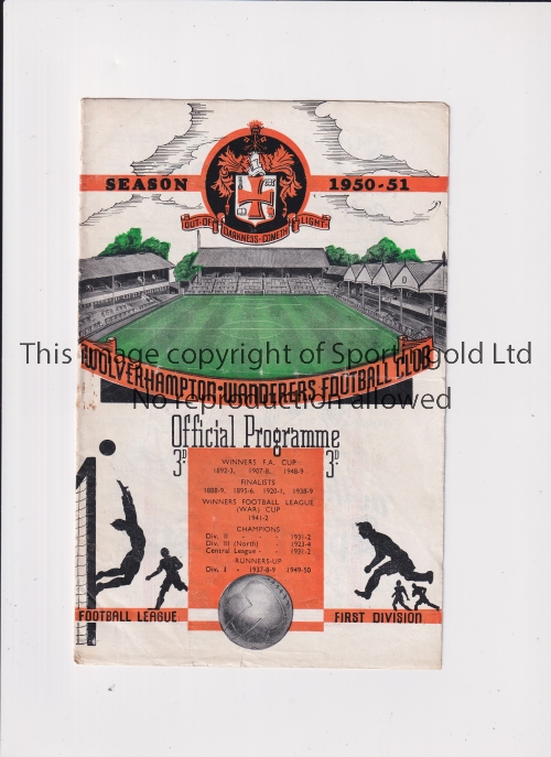 TOTTENHAM HOTSPUR Programme for the away League match v Wolves 16/9/1950, very slightly creased,