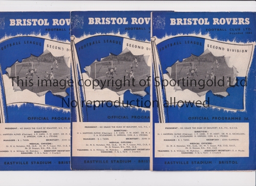 BRISTOL ROVERS Eighteen home programmes: 7 X 56/7 Orient, Sheff. Utd., Bristol City, Bury,