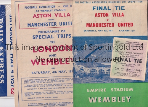 1957 FAC FINAL ASTON VILLA V MANCHESTER UNITED Programme, ticket, songsheet and railway poster/flyer