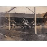 LEICESTER CITY V ARSENAL / PRESS PHOTOS Two 15" X 9" action b/w action Press photos, with stamps