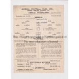 ARSENAL Single sheet programme for the home Football Combination match at Arsenal 1/9/1948,