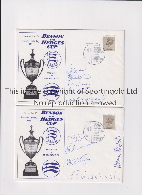 CRICKET AUTOGRAPHS Two First Day Cover for the Benson and Hedges Cup Final at Lord's 23/7/1983,