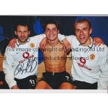 RYAN GIGGS Autographed 12 x 8 col photo of Giggs and his Man United team mates Ronaldo and Neville
