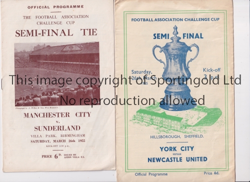 1955 FA CUP SEMI-FINALS Programmes for Manchester City v Sunderland at Villa Park, slightly
