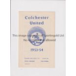 ARSENAL Programme for the away Eastern Counties League match v Colchester United 2/1/1954. Very