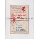 RUGBY UNION / WALES V ENGLAND 1930 Programme for the match at Cardiff Arms Park 18/1/1930, folded