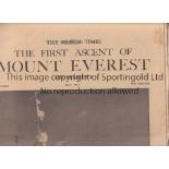 MOUNT EVEREST 1953 Newspaper cuttings and The Times Supplement, The First Ascent of Mount Everest
