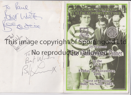 CELTIC / AUTOGRAPHS Programme and ticket for the Glasgow University Celtic Supporters Club 25th