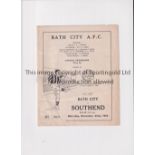 BATH CITY V SOUTHEND UNITED 1952 FA CUP Programme for the tie at Bath 22/11/1952, slightly creased