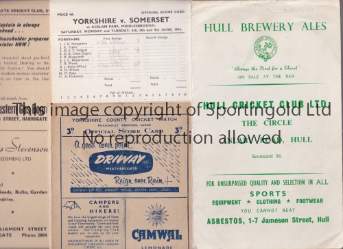 YORKSHIRE C.C.C. Seventeen scorecards from the 1950's and 1960's including 6 at the Scarborough