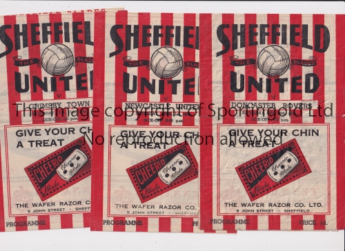 1943/4 SHEFFIELD UNITED HOMES Three programmes for games at Bramhall Lane against Newcastle 1/4/