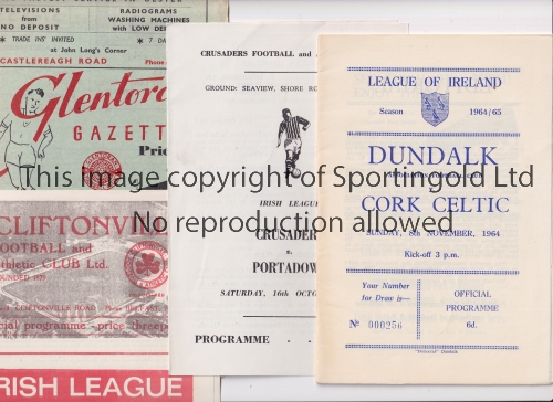 IRISH FOOTBALL PROGRAMMES Five programmes: Dundalk v Cork Celtic 64/5, Crusaders v Portadown 65/6,