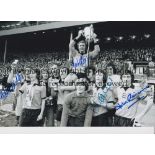 WOLVES Autographed 12 x 8 b/w photo of captain Mike Bailey holding aloft the League Cup as he is