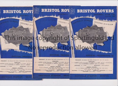 BRISTOL ROVERS Thirteen home programmes for 1955/6 season v Liverpool, Hull, Port Vale,