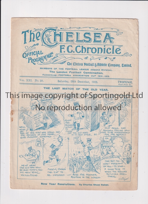 CHELSEA Programme for the home League match v Blackpool 26/12/1925, split spine, slightly creased