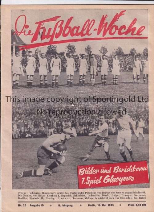 1933 GERMANY XI v GLASGOW RANGERS Friendly played 21/5/1933 in Hamburg. Rare issue of ''Die