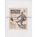 BOLTON WANDERERS Two home programmes for 1950/1 season v Charlton and Fulham. Both have ageing