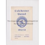 ARSENAL Programme for the away Eastern Counties League match v Colchester United 19/9/1953, very