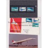 CONCORDE Five items: First Flight of Concorde first day cover, 3 unfranked stamps, 4 colour