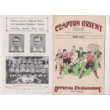 CLAPTON ORIENT Home programme and single sheet insert for the Friendly v Sportklub Rapid Vienna 28/