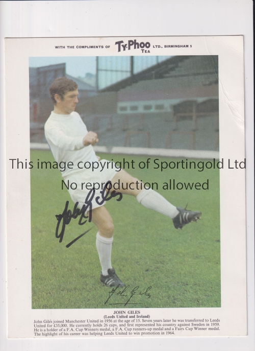 JOHNNY GILES AUTOGRAPH / JIMMY GREAVES Two Ty-Phoo Tea cards, Johnny Giles signed in black marker