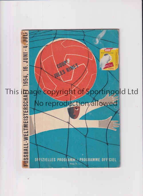 1954 WORLD CUP / ENGLAND V SWITZERLAND Programme for the match on 20/6/1954 in Bern. Slight tape