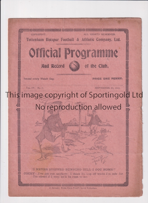 TOTTENHAM HOTSPUR Gatefold programme for the home League match v Blackburn Rovers 23/9/1911.