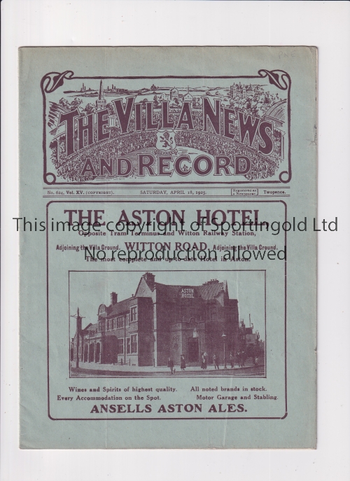 ASTON VILLA V PRESTON NORTH END 1925 Programme for the League match at Villa 18/4/1925, very