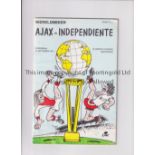 1972 WORLD CLUB CHAMPIONSHIP Programme for Ajax at home v Independiente 28/9/1972, slightly water