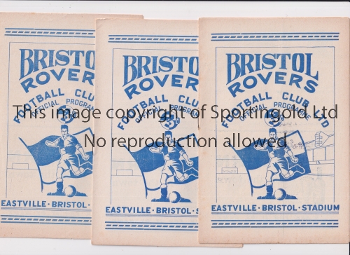 BRISTOL ROVERS Eleven home programmes for 1951/2 season v Preston FA Cup, Plymouth, Reading,