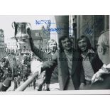 WEST HAM UNITED Autographed 12 x 8 b/w photo of Alan Taylor, Trevor Brooking and Billy Bonds holding