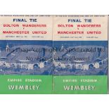 1958 FA CUP FINAL Two different issues of the official Bolton Wanderers v Manchester United