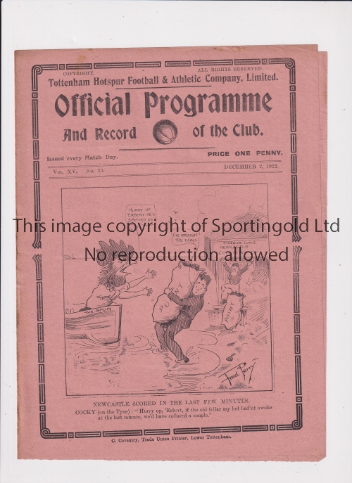 TOTTENHAM HOTSPUR Programme for the home League match v Nott’s Forest 2/12/1922, very slight