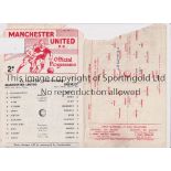 MANCHESTER UNITED Two single sheet home programmes v Bury 20/1/1960 Manchester Senior Cup, folded,