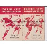 EXETER CITY V IPSWICH TOWN Two programmes for League matches at Exeter 20/11/1948, 2 punched holes