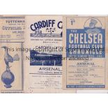 ARSENAL Three programmes for away Reserve team Football Combination matches v Cardiff City 25/12/