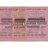 OXFORD UNITED 1960/1 / FIRST SEASON OXFORD Five home programmes v Cambridge City, Guildford City,