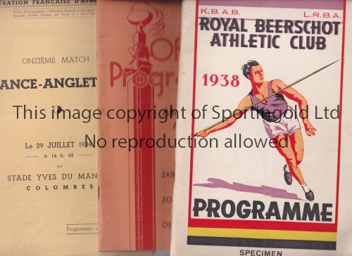 PRE-WAR ATHLETIC PROGRAMMES Five programmes including 4 overseas, France v England 29/7/1934, 1935