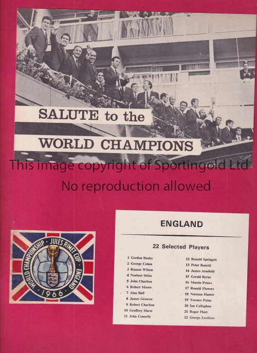 ENGLAND WORLD CUP 1966 AUTOGRAPHS An original official World Cup scrap book with World Cup Willie