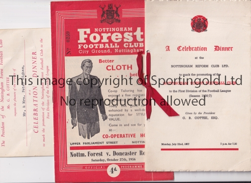 NOTTINGHAM FOREST Menu and Invitation to player Peter Higham, for the Celebration Dinner for