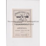 ARSENAL Programme for the away League match v Blackpool 27/3/1948 in their Championship season. Very