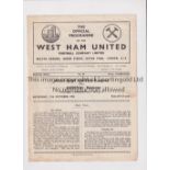 ARSENAL Programme for the away Combination match v West Ham United 17/10/1953, horizontal fold.